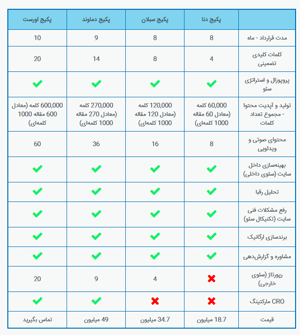 بررسی پکیج های خدمات سئو در رایا مارکتینگ